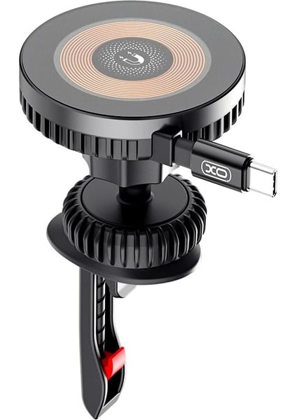 Xo CX024 Manyetik Kablosuz Hızlı Şarjlı Araç Telefon Tutucu, 15W Hızlı Şarj, Magsafe Ile Uyumlu, Havalandırma Montajlı, Type-C Kablolu, 360 Dönebilir, Şeffaf Tasarım, Siyah