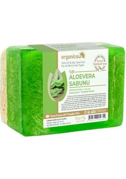 Organicsun Doğal Kabak Lifli Aloe Vera Sabunu 120 gr x 3 Adet Tüm Cilt Tipleri Için B ve E Vitaminli modelleri