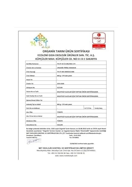 Og Organik Sertifikalı Osmancık Pirinç 800 gr