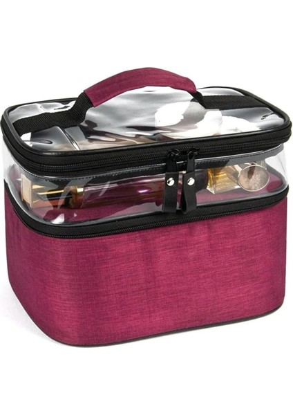 Wiforte Su Geçirmez Seyahat Tipi Makyaj Çantası – Büyük Boy, Çok Bölmeli Kozmetik ve Makyaj Seti Düzenleyici Kutusu (Bordo)