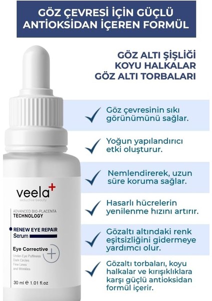 Veela Renew Eye Serum – Gözaltı Torbaları ve Göz Çevresi Serumu, Morluklar ve Kırışıklık Karşıtı Etkili Formül