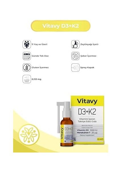 Vitavy D3K2 Vitamini Sprey 20 ml (140 Puff)