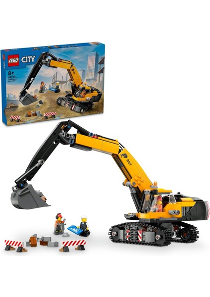 City Sarı Inşaat Ekskavatörü 60420-8 Yaş ve Üstü Kız ve Erkek Çocukları Için Sürücü, Çalışan ve Mimar Mini Figürleri Içeren Rol Yapma Oyuncağı, Doğum Günü Hediyesi Fikri (633 Parça)