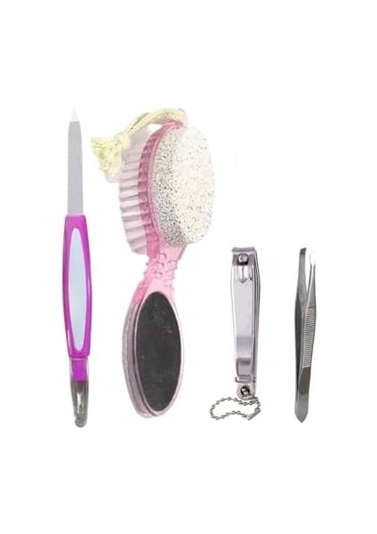 4 Parça Manikür Pedikür Set -Tırnak Törpüsü Tırnak Makası Cımbız + 4in1 Topuk Rende-Fırça-Törpü Seti