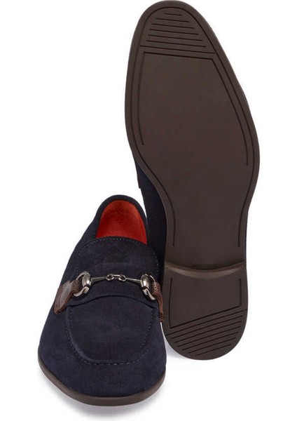 Lacivert Hakiki Süet Deri Erkek Loafer - E24I1AY56787-D44