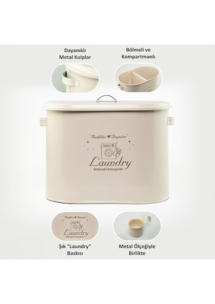Lin Metal Bölmeli Metal Kapaklı Ölçekli Deterjanlık, Toz Deterjanlık, Banyo Deterjanlık, (Laundry Baskılı) LN1258K fiyatları
