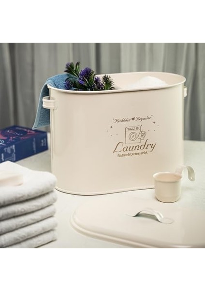 Lin Metal Bölmeli Metal Kapaklı Ölçekli Deterjanlık, Toz Deterjanlık, Banyo Deterjanlık, (Laundry Baskılı) LN1258K modelleri