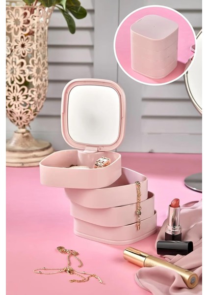 Deconox Aynalı 4 Katlı Kare Takı ve Makyaj Organizeri