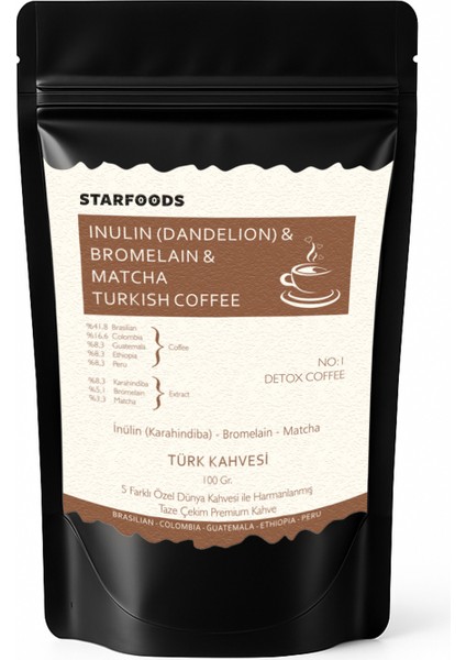 3 Paket No: 2 Detox Coffee Inülin & Bromelain & Matcha Coffee Detox Türk Kahvesi fırsatları