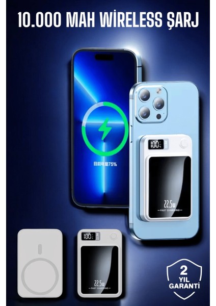 22.5W Magsafe Kablosuz Şarjlı Powerbank Dijital Ekran ve Hızlı Şarj