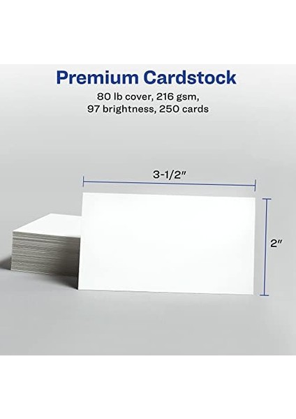 Yazdırılabilir Kartvizitler, Mürekkep Püskürtmeli Yazıcılar, 250 Kart, 2 x 3.5 (8371) fiyatları