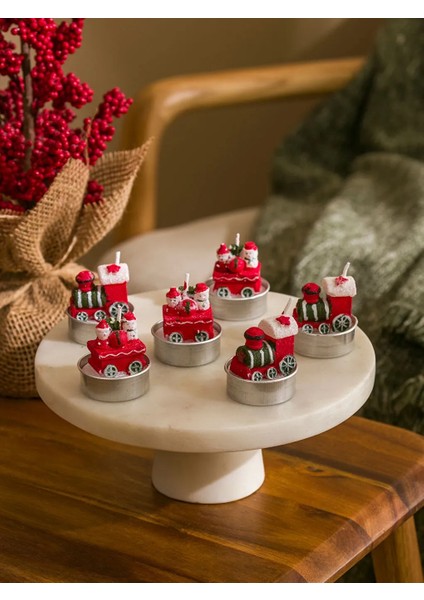 Home Kırmızı Yılbaşı Temalı Dekoratif 6'lı Mum 4 cm
