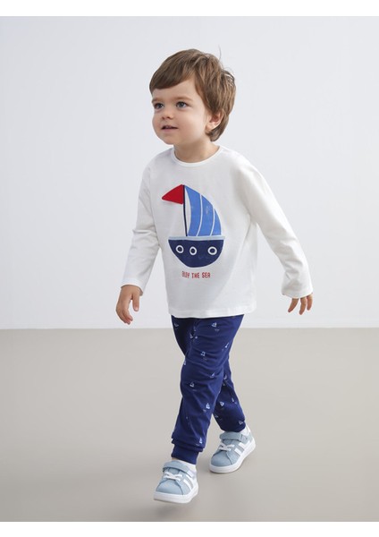 Yeni Sezon Bisiklet Yaka Baskılı Erkek Bebek Pijama Takım