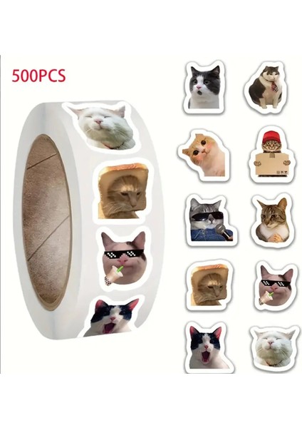 500 Adet Rulo Vinil Kedi Sticker Etiket