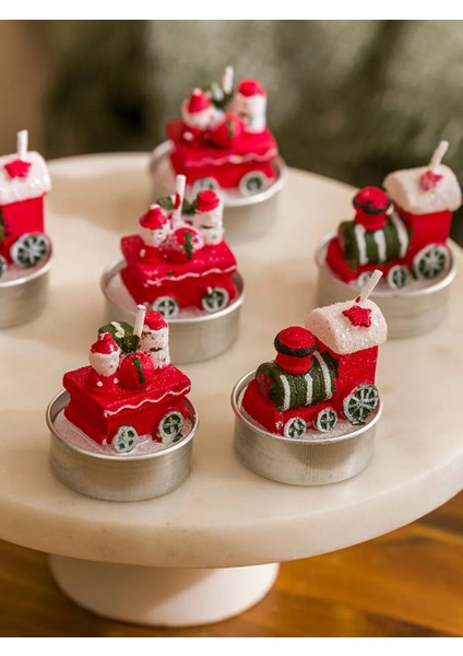 Home Kırmızı Yılbaşı Temalı Dekoratif 6'lı Mum 4 cm modelleri