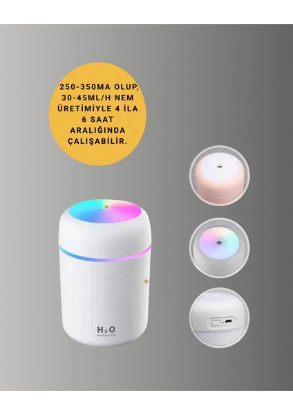 Abs Gövdeli 300ML USB Nemlendirici – Beyaz, Gri, Pembe Renk fiyatları