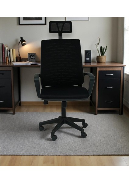 Ev ve Ofis Çalışma Sandalyesi Bilgisayar Koltuğu Yüksek Konfor Krom Ayak - Siyah