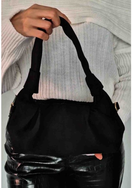 Siyah Süet Düğüm Detaylı Kadın El ve Omuz Çantası modelleri