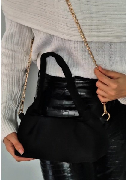 Siyah Süet Düğüm Detaylı Kadın El ve Omuz Çantası indirimleri