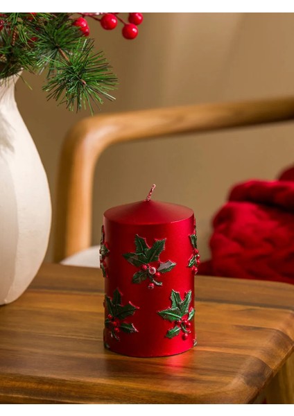 Home Kırmızı Yıllbaşı Temalı Dekoratif Mum 11 cm fiyatları