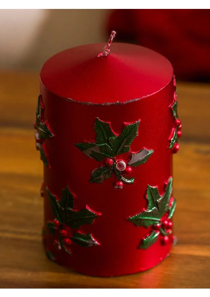 Home Kırmızı Yıllbaşı Temalı Dekoratif Mum 11 cm modelleri