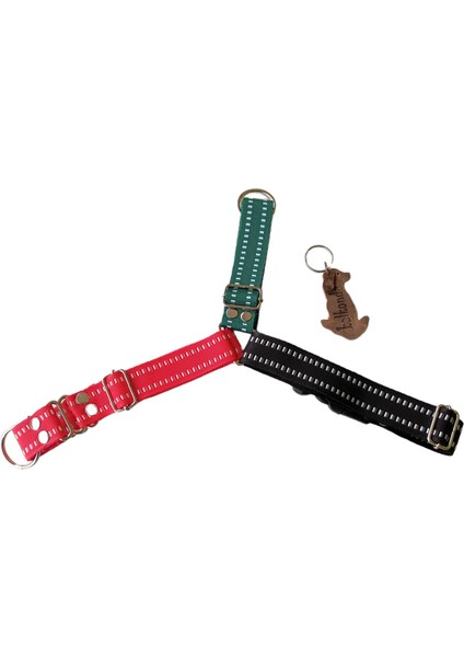 Köpek Göğüs Tasması Orta ve Büyük Irk Ayarlamalı Önden ve Sırttan Çekmeli Kolon Kordon Siyah & Pembe & Yeşil
