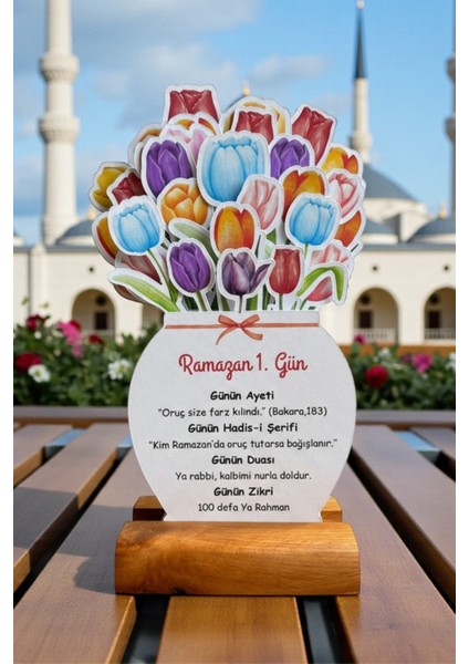 30 Günlük Ramazan Masa Takvimi-Günün Ayeti/hadisi/zikri/duası-Hediyelik-Ahşap Ayaklı