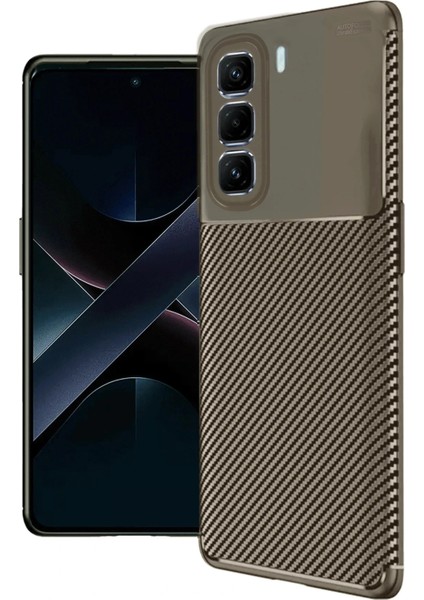 Infinix Hot 50 4g Kılıf Auto Focus Karbon Kapak - Kahverengi