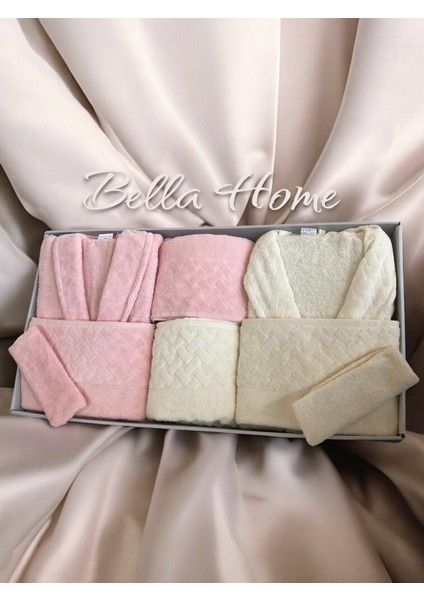 8 Parça Hasır Aile Bornoz Seti - Çeyiz Seti - %100 Pamuk - Orijinal Lüks Kutu