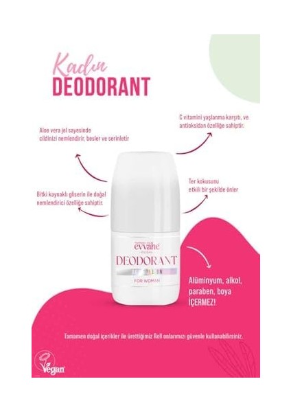 Evvahe Doğal Kadın, Deodorant, 70ML fiyatları