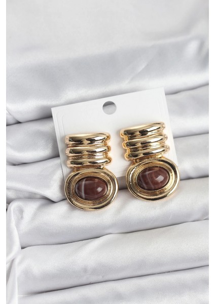 Pirinç Gold Kahverengi Renk Vintage Kadın Küpe - TJ-BKP11365