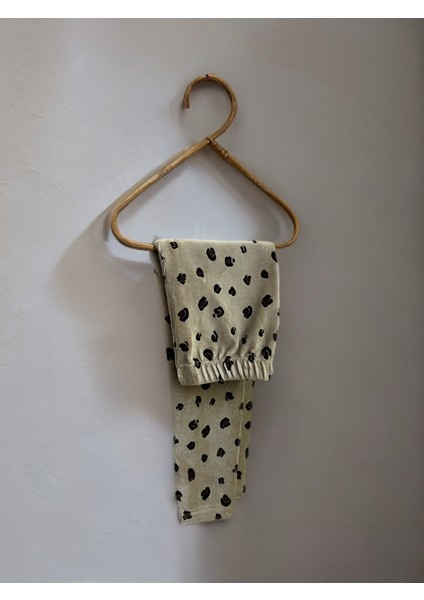 Kız Çocuk Fitilli Kadife Krem Leopar Tayt