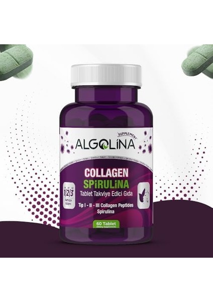 Algolina Collagen + Spirulina Tablet Takviye Edici Gıda - 1260 Mg 60 Tablet - (Kolajen Tip 1 2 3) fiyatları