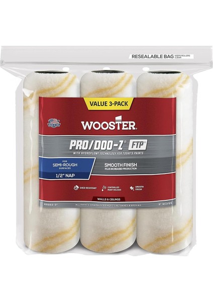 Brush RR669-9 Pro Doo Z Ftp Silindir Kapağı 1/2 Inç Şekerleme, 9 Inç (3'lü Paket)