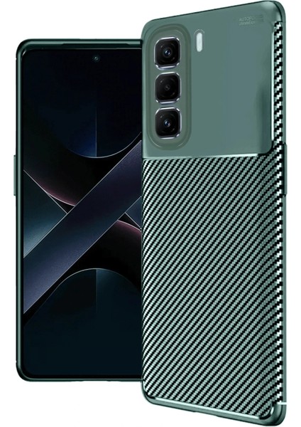 Infinix Hot 50 4g Kılıf Auto Focus Karbon Kapak - Koyu Yeşil