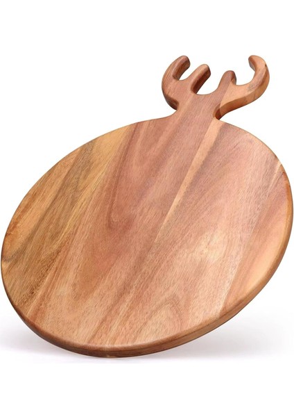 El Yapımı Akasya Ağacı Ahşap Kesme ve Doğrama Tahtası – Şık Tasarımlı, Dayanıklı, Et, Peynir, Ekmek, Sebze ve Meyve Kesim, Mutfak Için Ahşap Kesim Panosu (Yuvarlak Geyik, Ø 24 Cm)