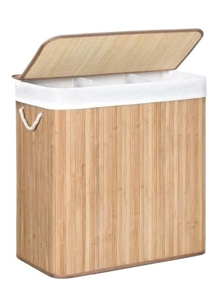 Çamaşır Sepeti, Çamaşır Toplayıcı, Bambudan Yapılmış, Kulplu Çamaşır Sandığı, 3 Bölme, Klipsli Kapak, 150 L, Katlanabilir, Çamaşır Odası, Yatak Odası,, Renk LCB091N01 fiyatları