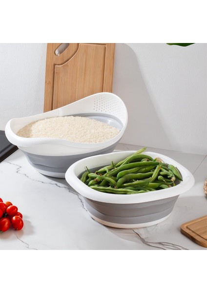 698-726 Katlanabilir Süzgeç Silikon Meyve Sebze Yıkama Leğeni - Akordiyon Pirinç Süzgeci 3 L