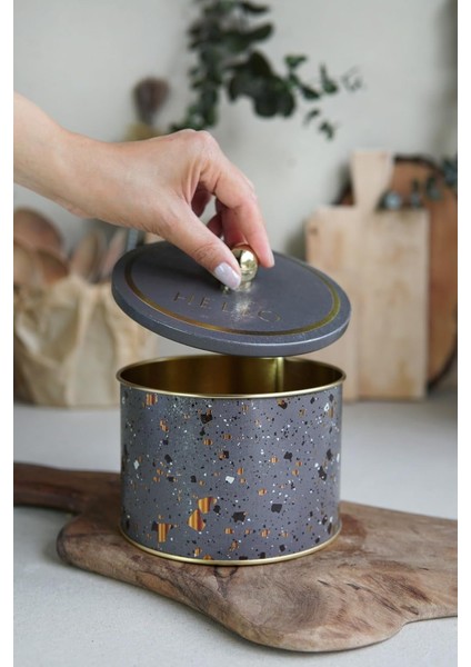 Çok Amaçlı Dokulu Saklama Kabı, Dekoratif Saklama Kutusu 14 Cm, Terrazo (Terrazzo Brown)