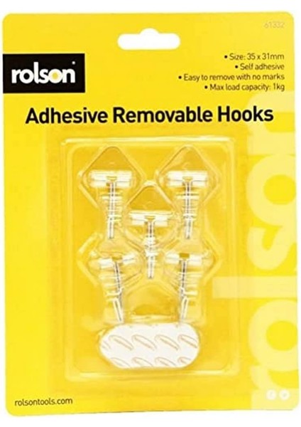 61332 5 Pc 35 x 11 mm Removable Adhesive Metal Hooks