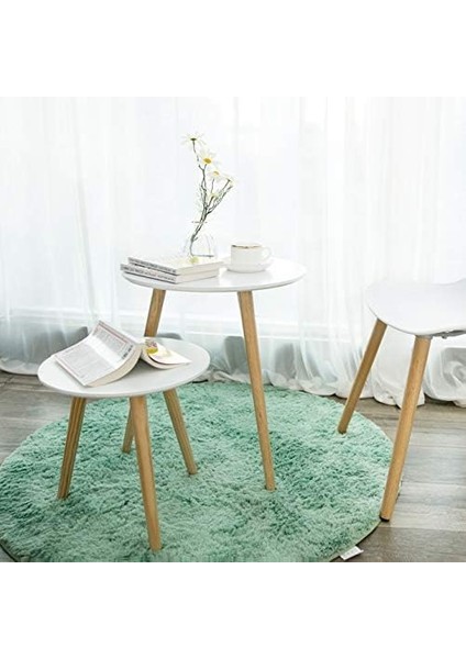 Yan Sehpa Seti, Yuvarlak, 2 Modern Kanepe Sehpası, Minimalist, Iskandinav Tarzı, Masif Ahşap Ayaklar, Oturma Odası ve Balkon Için Sehpa Kombinasyonu, Çam LET07WN fiyatları