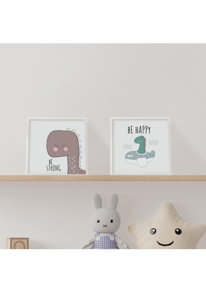 Odasına Özel Minimal Dinozor Tasarımlı Çerçeve 20 x 20 cm