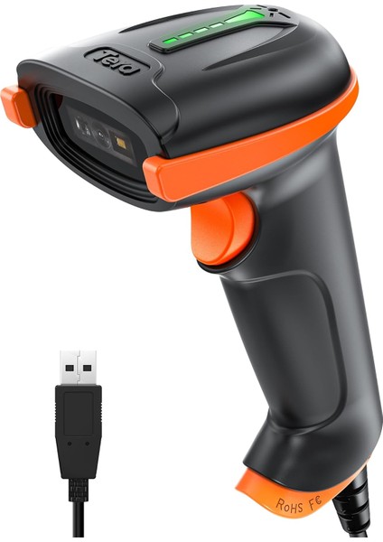 D5100Y Barkod Okuyucu - USB Kablolu, 1d ve 2d Qr Kod Okuma, Tak ve Çalıştır, Ergonomik Tasarım, -Şok Silikon, IP54 Toz ve Su Koruma, Çoklu Dil Destekli Barkod Tarayıcı