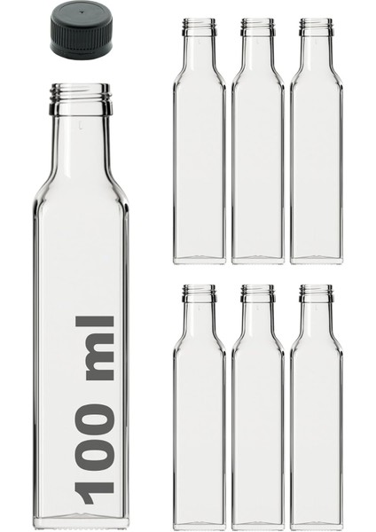 Maraska Şeffaf 100 ml Sızdırmaz Kapaklı Boş Cam Şişe 6 Adet