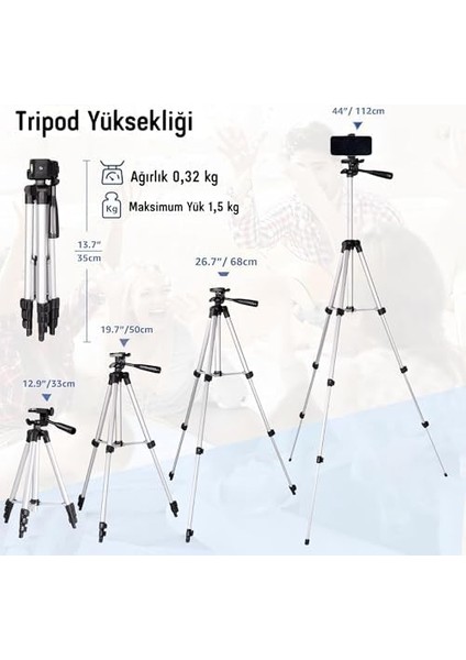 Telefon Tripodu – 33-110CM Katlanabilir Telefon Tutucu, 360° Döner Başlık, Bluetooth Kumandalı Selfie Çubuğu, Ios/ Uyumlu, Kamera ve ile Kullanılabilir modelleri