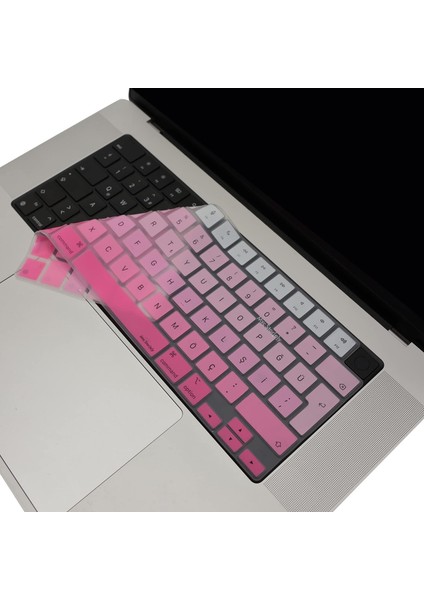 MacBook Klavye Koruyucu Türkçe Q Baskılı Uk-Ters L- Enter Tipi Air 13,6-15,3inç- Pro 14,2-16,2inç M1-M2-M3-M4 Pro Max Uyumlu, Ultra Ince Hafif Yıkanabilir Silikon Klavye Filmi Pembe