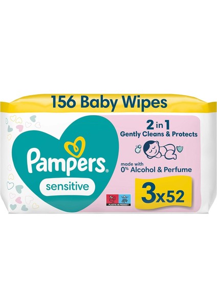 Pampers Sensitive Islak Bebek Mendili, 3 Paket, 156 Islak Mendil