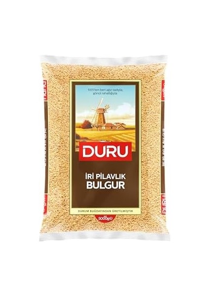 Duru Iri Pilavlık Bulgur 5 Kg, Doğal Taş Değirmende Üretilmiş, Lif ve Protein Kaynağı, Dolma ve Pilavlar Için Ideal