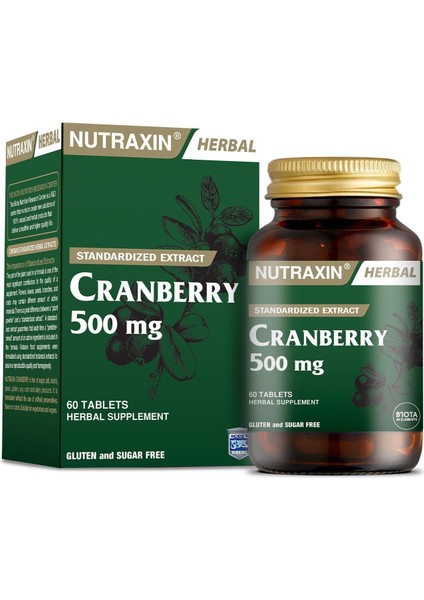 Nutraxin Herbal Cranberry 500 Mg 60 Tablet Takviye Edici Gıda fiyatları