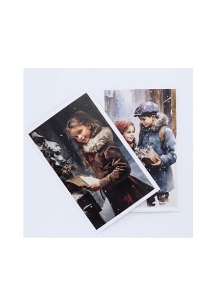 Yılbaşına Özel 15 Parça Kartpostal, Zarf ve Seti Kış Çocukları modelleri